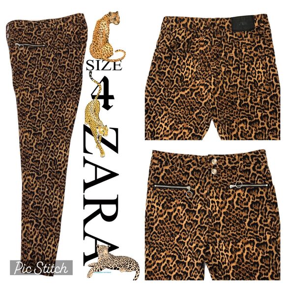Zara Jeggings Womens 4 Leopard Print W26 L26 High Rise Stretch Skinny Leg - Picture 5 of 13